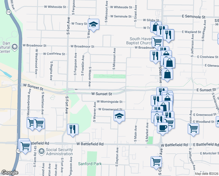 map of restaurants, bars, coffee shops, grocery stores, and more near 836 West Edgewood Street in Springfield