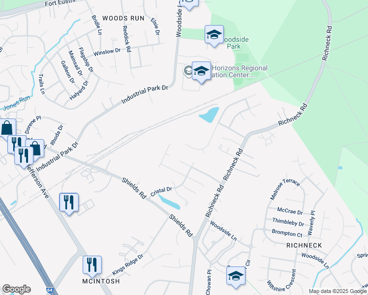 map of restaurants, bars, coffee shops, grocery stores, and more near 776 Wilderness Way in Newport News