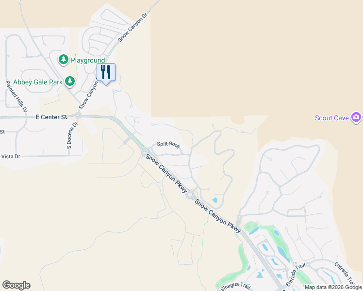 map of restaurants, bars, coffee shops, grocery stores, and more near 1500 Splitrock Drive in Ivins