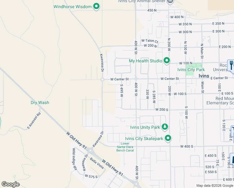 map of restaurants, bars, coffee shops, grocery stores, and more near 561 West 80 South in Ivins