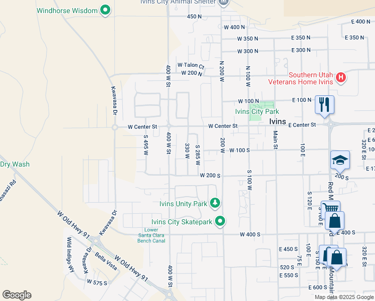 map of restaurants, bars, coffee shops, grocery stores, and more near 330 West in Ivins