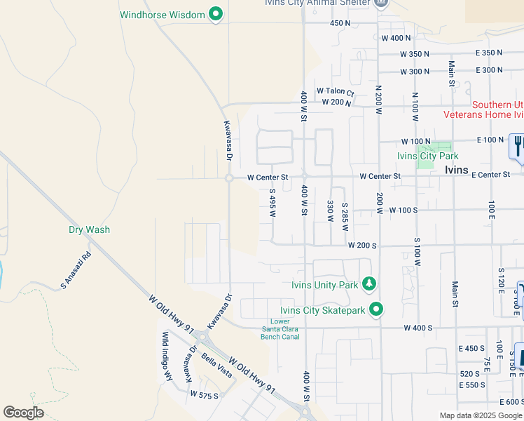 map of restaurants, bars, coffee shops, grocery stores, and more near 543 West 80 South in Ivins