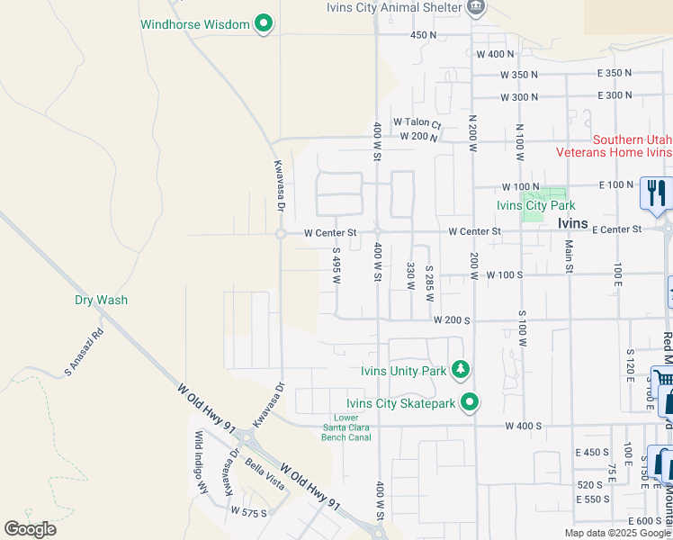 map of restaurants, bars, coffee shops, grocery stores, and more near West 80 South in Ivins