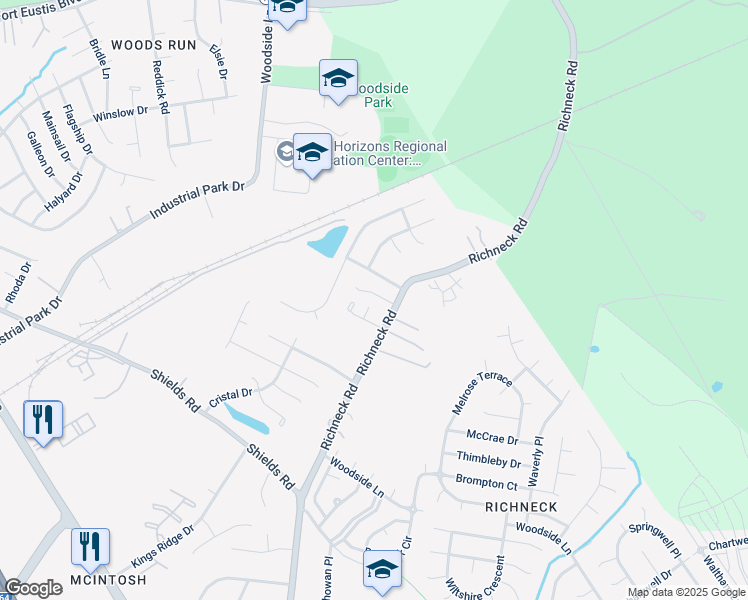 map of restaurants, bars, coffee shops, grocery stores, and more near 807 Fundy Court in Newport News