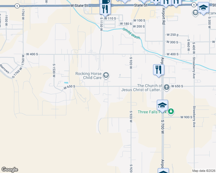 map of restaurants, bars, coffee shops, grocery stores, and more near South 1100 West in Hurricane