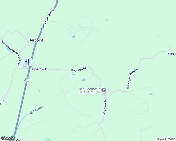 map of restaurants, bars, coffee shops, grocery stores, and more near 9929 Slings Gap Road in Bent Mountain