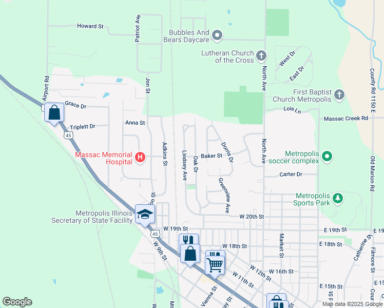 map of restaurants, bars, coffee shops, grocery stores, and more near 300 Baker Street in Metropolis