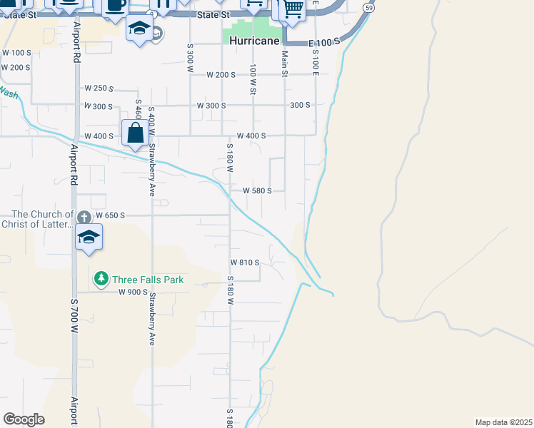 map of restaurants, bars, coffee shops, grocery stores, and more near 629 S 80 W in Hurricane