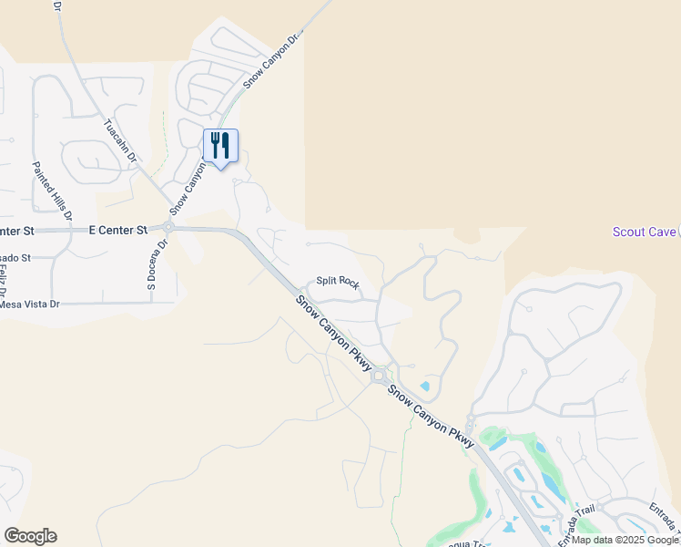 map of restaurants, bars, coffee shops, grocery stores, and more near 1500 Splitrock Drive in Ivins