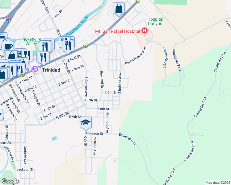 map of restaurants, bars, coffee shops, grocery stores, and more near 1204 E 6th St in Trinidad