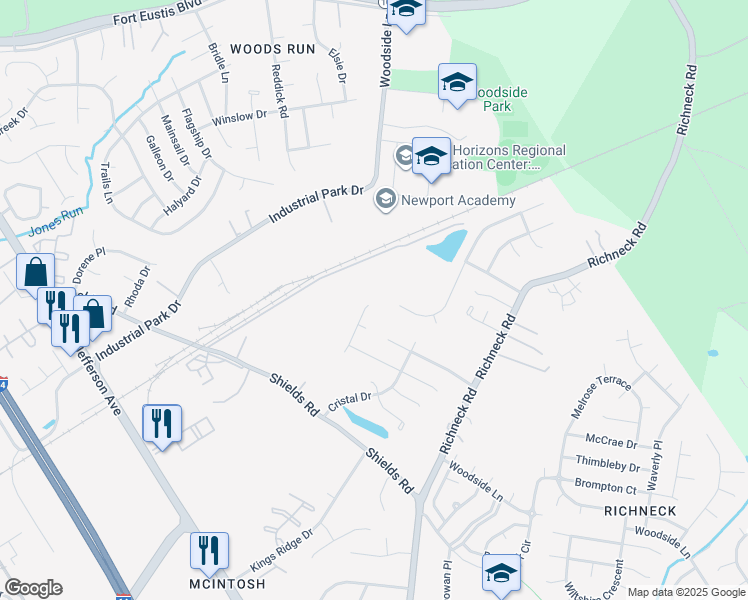 map of restaurants, bars, coffee shops, grocery stores, and more near 927 Sir Lionel Court in Newport News