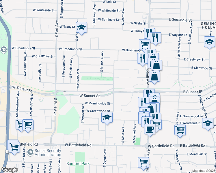 map of restaurants, bars, coffee shops, grocery stores, and more near 732 West Edgewood Street in Springfield