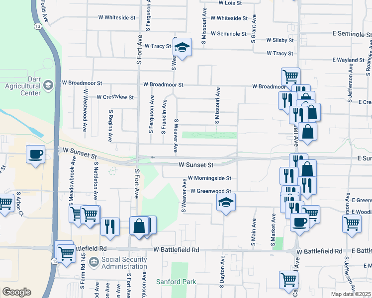 map of restaurants, bars, coffee shops, grocery stores, and more near 938 West Edgewood Street in Springfield