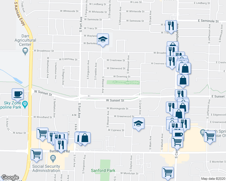map of restaurants, bars, coffee shops, grocery stores, and more near 938 West Edgewood Street in Springfield