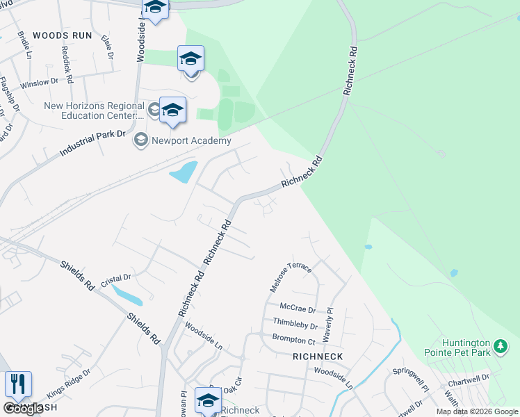 map of restaurants, bars, coffee shops, grocery stores, and more near 530 Richneck Road in Newport News
