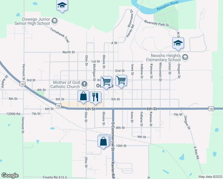 map of restaurants, bars, coffee shops, grocery stores, and more near 819 4th Street in Oswego