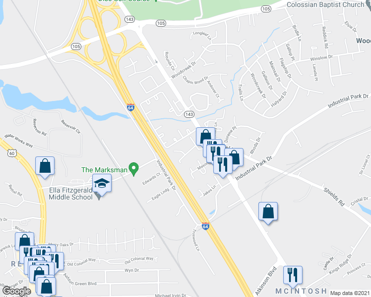 map of restaurants, bars, coffee shops, grocery stores, and more near 13200 Ridgeview Drive in Newport News