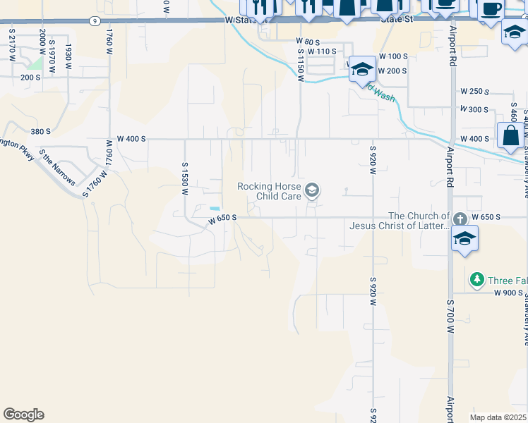 map of restaurants, bars, coffee shops, grocery stores, and more near 1268 West 650 South in Hurricane