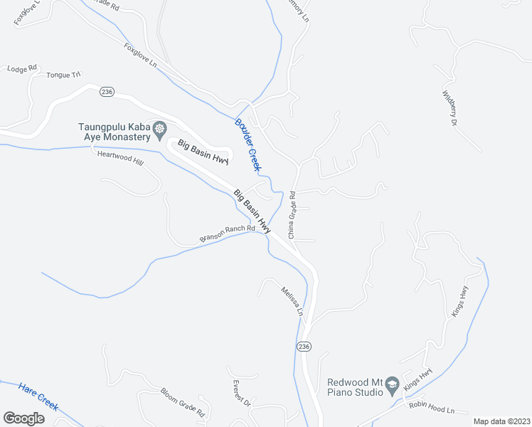 map of restaurants, bars, coffee shops, grocery stores, and more near 17930 Big Basin Way in Boulder Creek