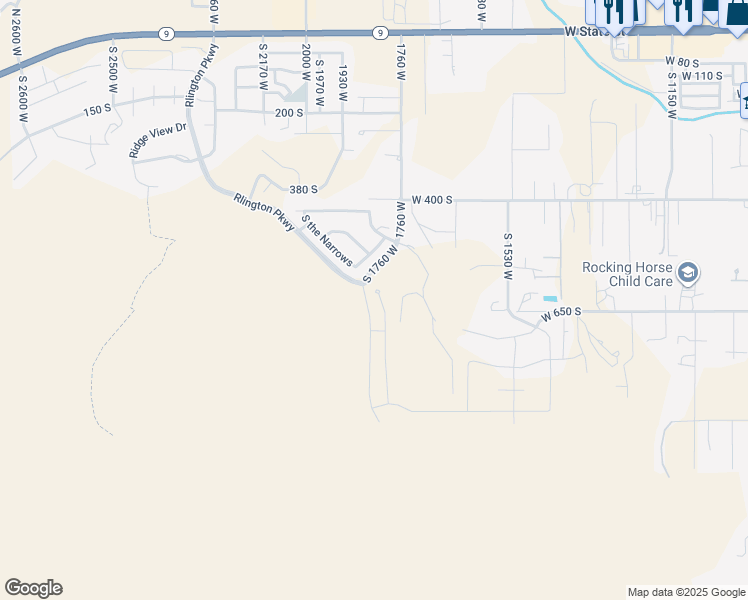 map of restaurants, bars, coffee shops, grocery stores, and more near 580 South 1800 West in Hurricane