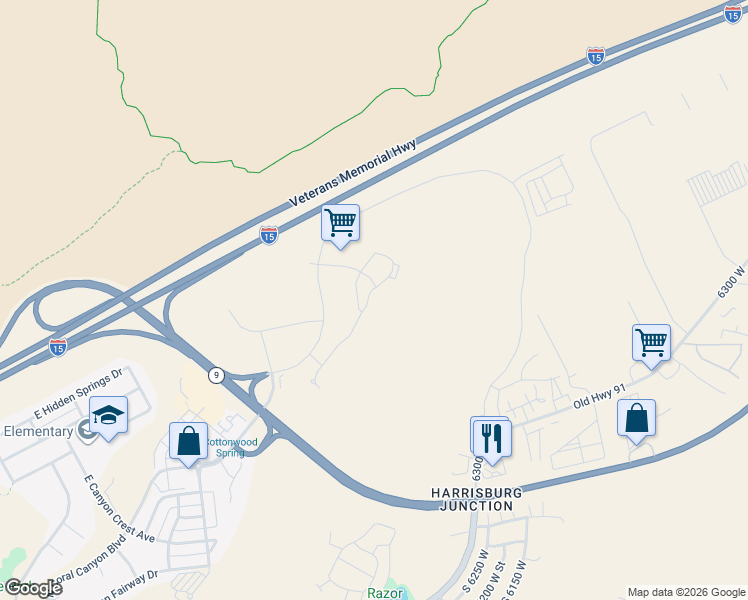 map of restaurants, bars, coffee shops, grocery stores, and more near 98 Coral Springs Drive in Hurricane