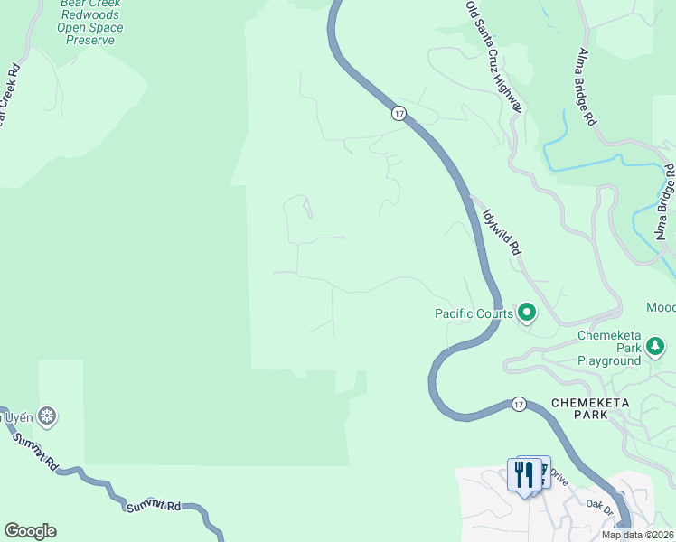 map of restaurants, bars, coffee shops, grocery stores, and more near 21112 Brush Road in Los Gatos