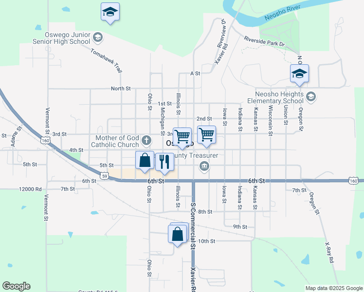 map of restaurants, bars, coffee shops, grocery stores, and more near 819 4th Street in Oswego