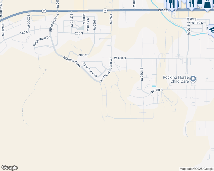 map of restaurants, bars, coffee shops, grocery stores, and more near 579 South 1800 West in Hurricane