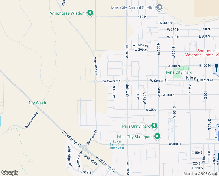 map of restaurants, bars, coffee shops, grocery stores, and more near 529 West 30 South in Ivins