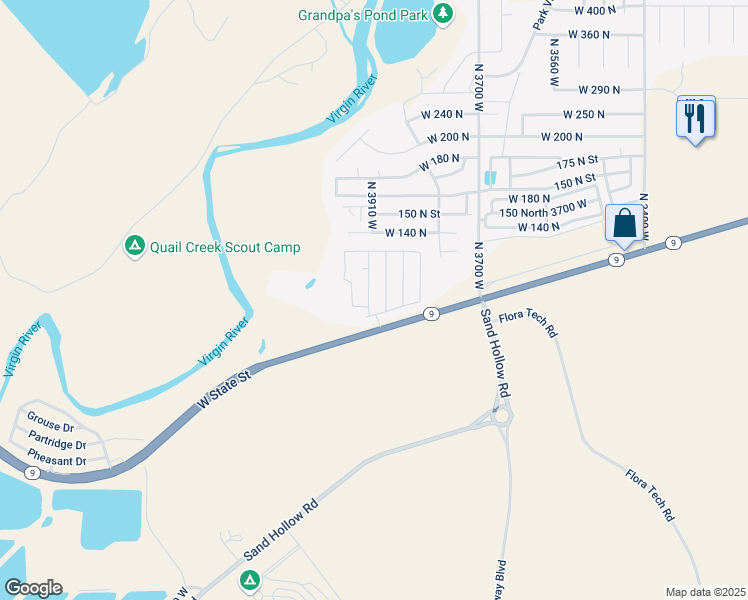 map of restaurants, bars, coffee shops, grocery stores, and more near 48 North 3910 West in Hurricane
