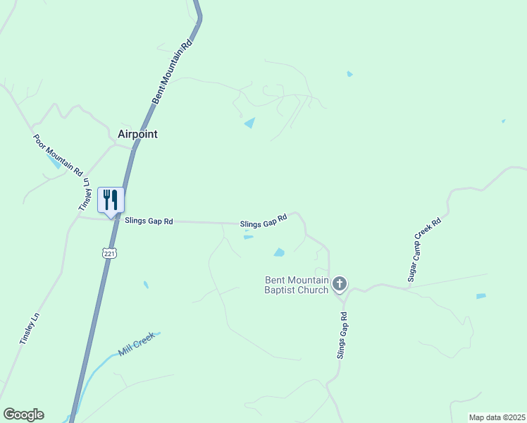 map of restaurants, bars, coffee shops, grocery stores, and more near 9850 Slings Gap Road in Bent Mountain