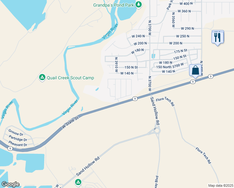 map of restaurants, bars, coffee shops, grocery stores, and more near 48 North 3910 West in Hurricane