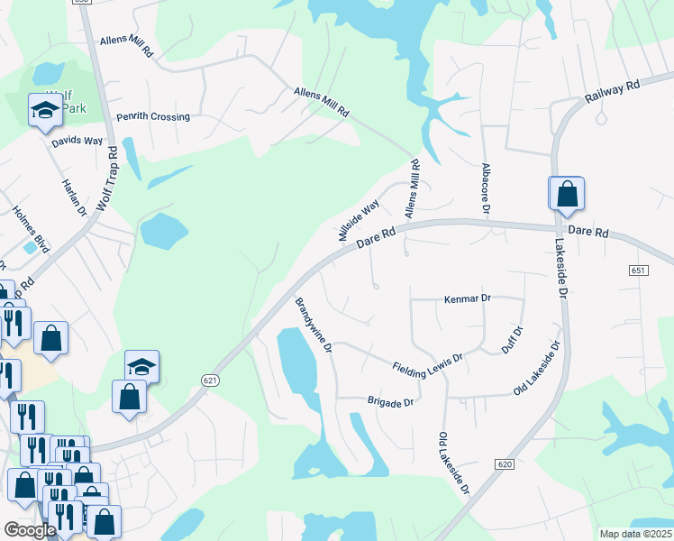 map of restaurants, bars, coffee shops, grocery stores, and more near 431 Dare Road in Yorktown
