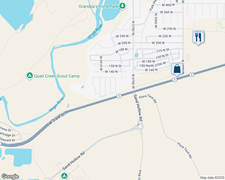 map of restaurants, bars, coffee shops, grocery stores, and more near 44 North 3850 West in Hurricane