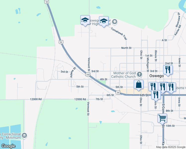 map of restaurants, bars, coffee shops, grocery stores, and more near 1800 4th Street in Oswego