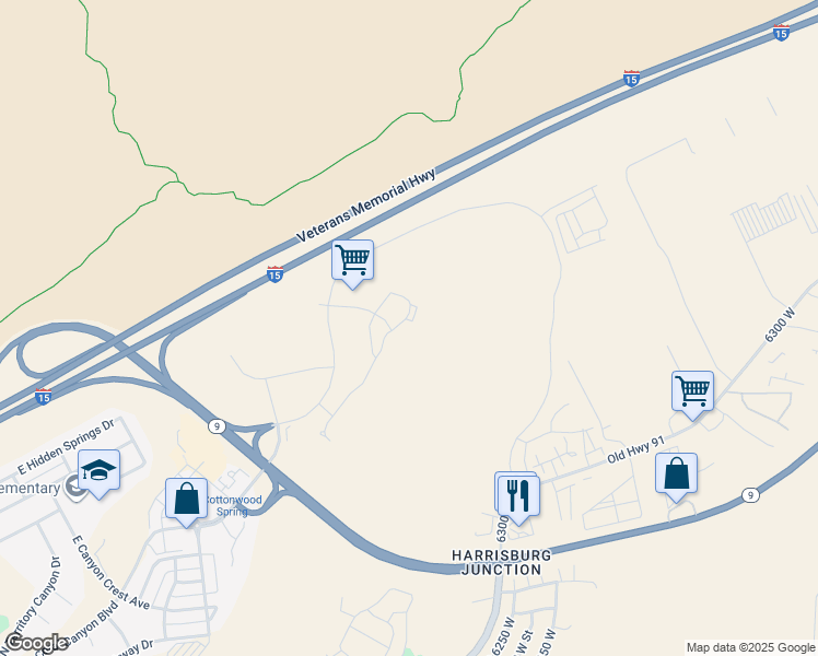 map of restaurants, bars, coffee shops, grocery stores, and more near 204 North Cliff Side Drive in Hurricane
