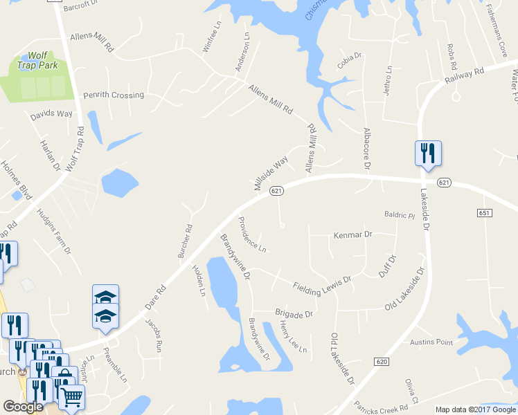 map of restaurants, bars, coffee shops, grocery stores, and more near 433 Dare Road in Yorktown