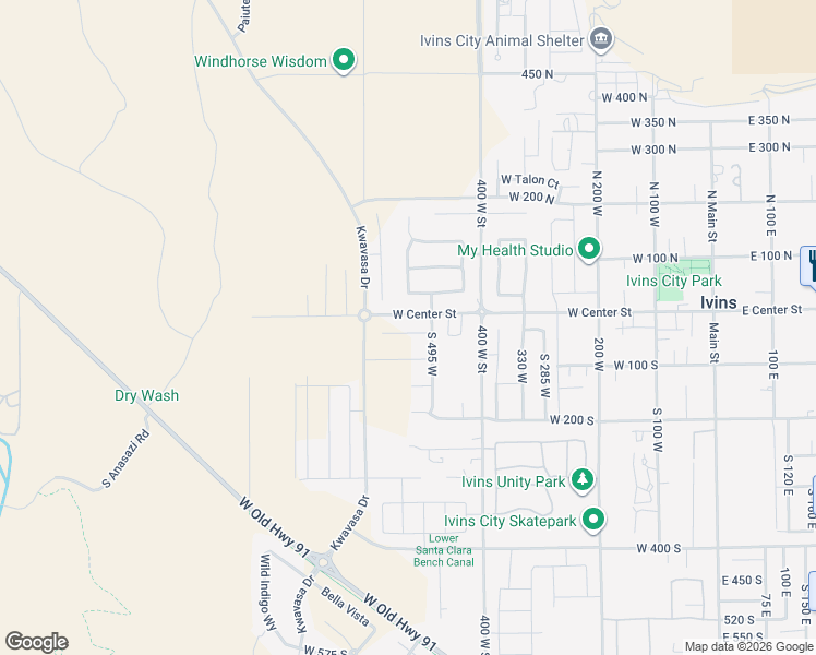 map of restaurants, bars, coffee shops, grocery stores, and more near 585 West Center Street in Ivins