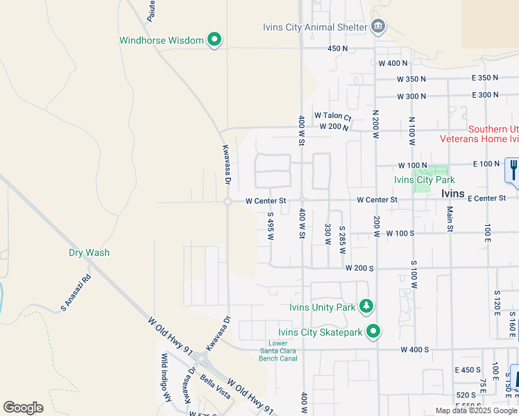 map of restaurants, bars, coffee shops, grocery stores, and more near 576 West 30 South in Ivins