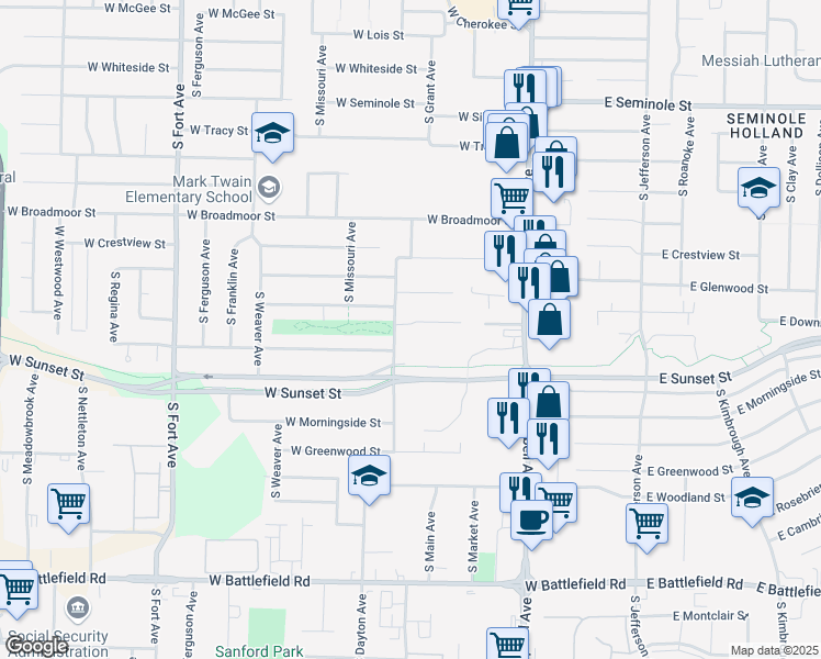 map of restaurants, bars, coffee shops, grocery stores, and more near 636 West Edgewood Street in Springfield