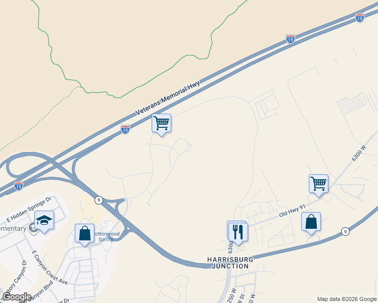 map of restaurants, bars, coffee shops, grocery stores, and more near 226 North Cliff Side Drive in Hurricane