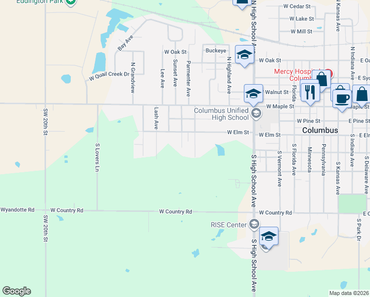 map of restaurants, bars, coffee shops, grocery stores, and more near 301-411 South Idaho in Columbus