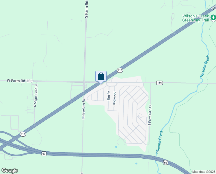 map of restaurants, bars, coffee shops, grocery stores, and more near 4950 West Farm Road 156 in Springfield