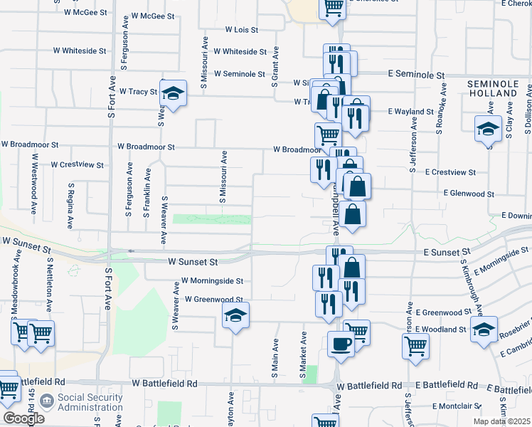 map of restaurants, bars, coffee shops, grocery stores, and more near 639 West Edgewood Street in Springfield