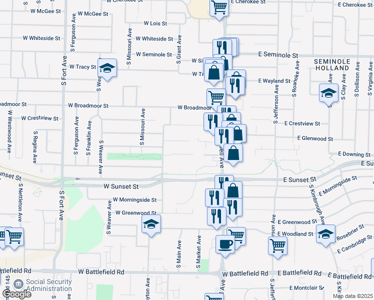 map of restaurants, bars, coffee shops, grocery stores, and more near 545 West Edgewood Street in Springfield