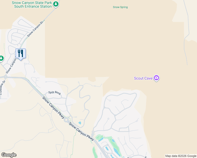 map of restaurants, bars, coffee shops, grocery stores, and more near 1500 Splitrock Drive in Ivins