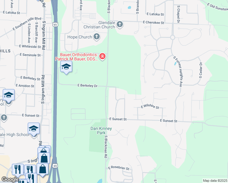 map of restaurants, bars, coffee shops, grocery stores, and more near 2421 South Camber Avenue in Springfield