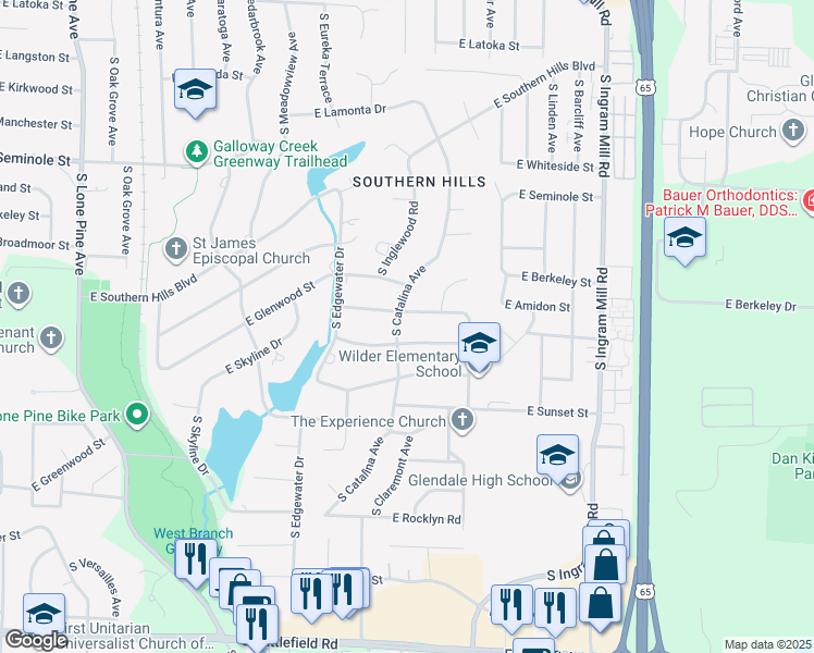 map of restaurants, bars, coffee shops, grocery stores, and more near 2450 South Catalina Avenue in Springfield