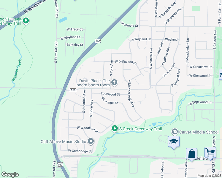 map of restaurants, bars, coffee shops, grocery stores, and more near 3745 West Farm Road 156 in Springfield