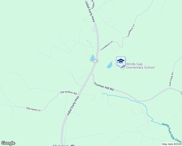 map of restaurants, bars, coffee shops, grocery stores, and more near Jubal Early Highway in Hardy